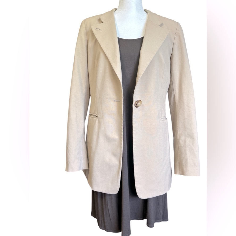 Lafayette 148 Beige Wool Blazer Jacket Single Button Career Office Size 6